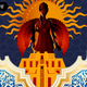 Crop of the cover art for Inanna, showing an illustration of a woman with wings backed by the sun
